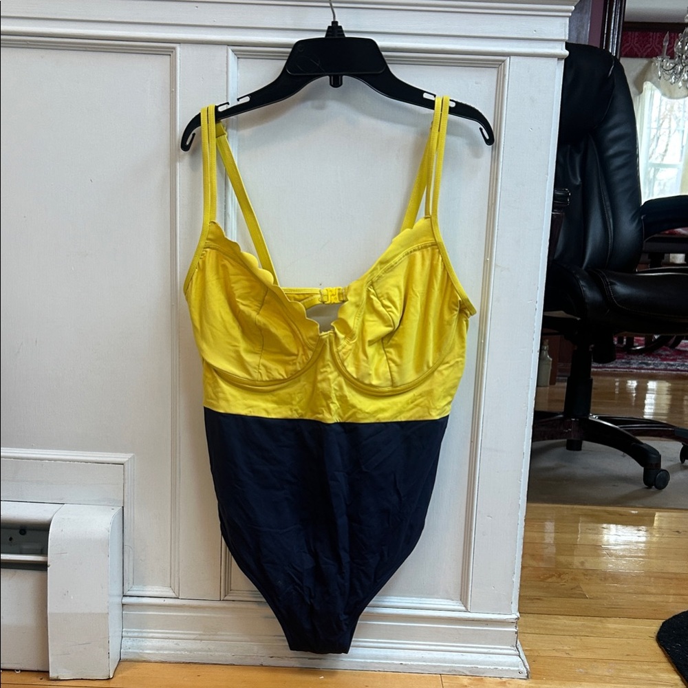 Bravissimo Yellow and Navy One-Piece Underwire Swimsuit 36F